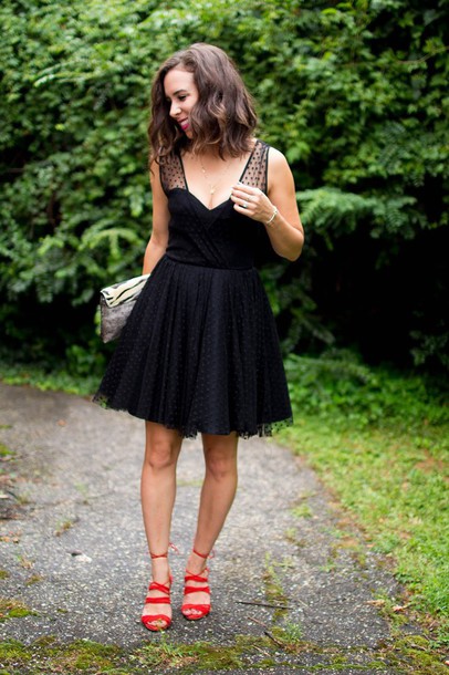 Black prom dress with red outlet shoes